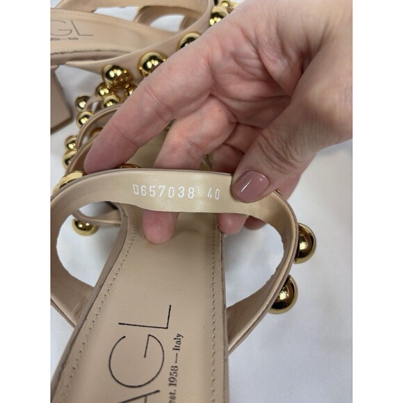 AGL Attilio Giusti Leombruni Strappy Sandals Beige Leather Gold Studs Size 40 - Picture 8 of 12